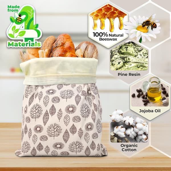 Återanvändbara brödpåsar i bivax, 43 cm × 33 cm, lämpliga för bakverk, 2-pack