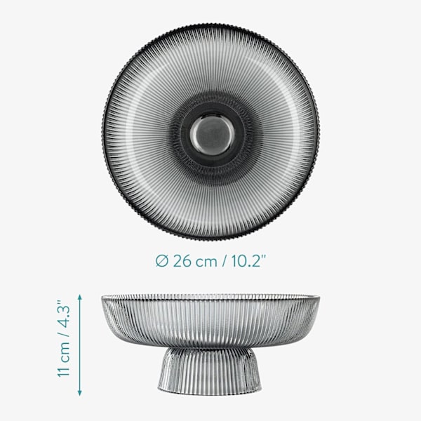 Glasfruktskål - Dekorativ Ribbad Färgad Glasskål för Frukt, Snacks, Godis - 26cm Diameter Bordscentrum
