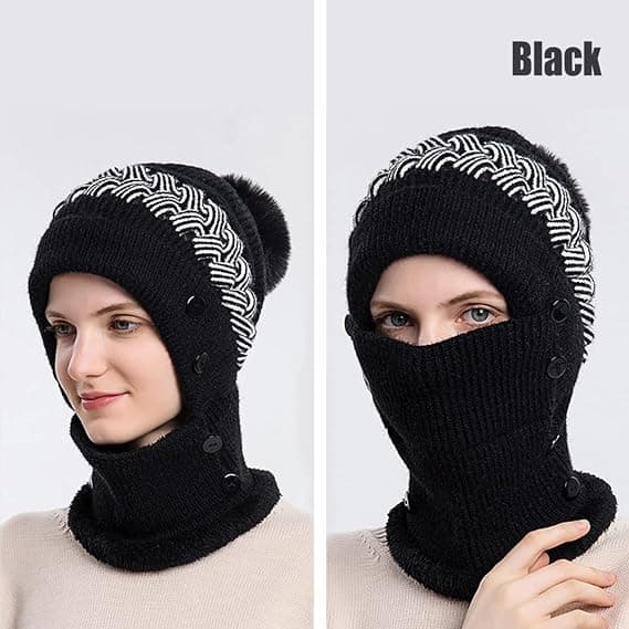 Hatt Skjerf Sett, Vinterhatt Sett, Skjerf og Hatt Sett for Kvinner, Skjerf Hatt og Maske Sett for Kvinner
