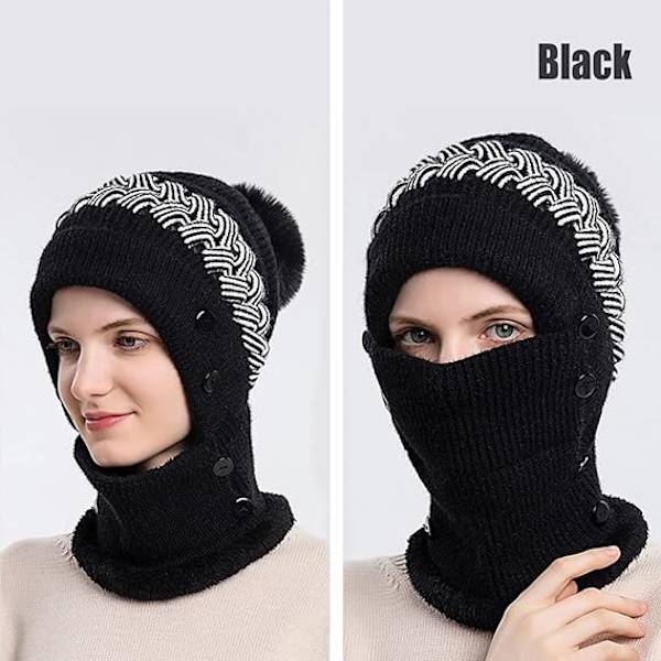 Mössa och halsduk set, Vintermössa set, Halsduk och mössa set för kvinnor, Halsduk, mössa och mask set för kvinnor