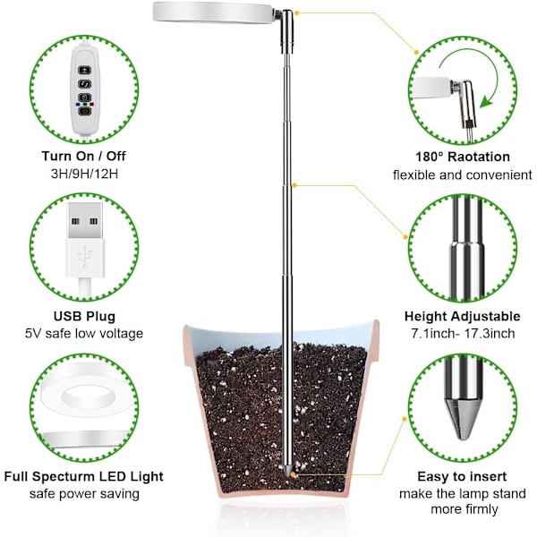 Plantevækstlys, 48 LED'er Fuld Spektrum LED Plantelys, Auto On/Off Timer 3/9/12H Vækstlampe, Ideel til Små Planter