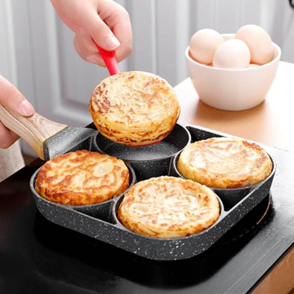 Non-stick 4-kopps Eggkokerpanne, Aluminium Pannekakepanne Eggkokerpanne Omelettpanne Multi Bake Stekepanne