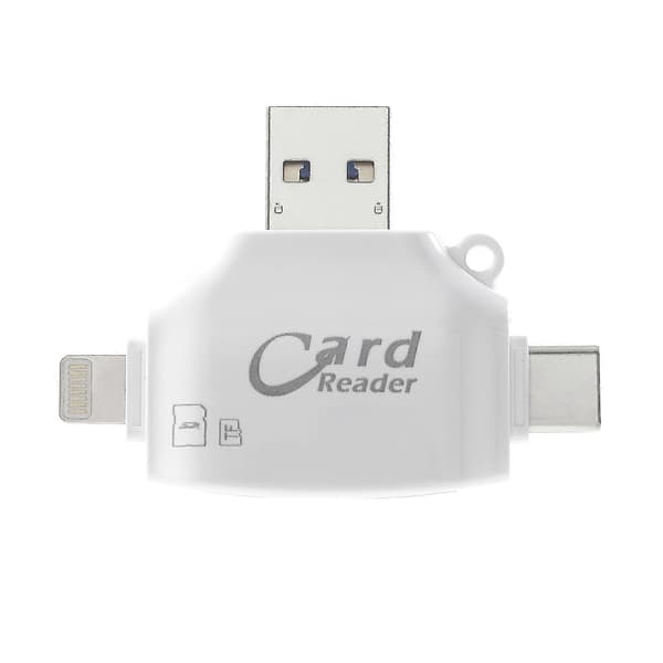 Monitoiminen 4-in-1 Lightning 8pin/Micro USB/Type-C/USB2.0 -kortinlukija SD/TF-korttipaikalla