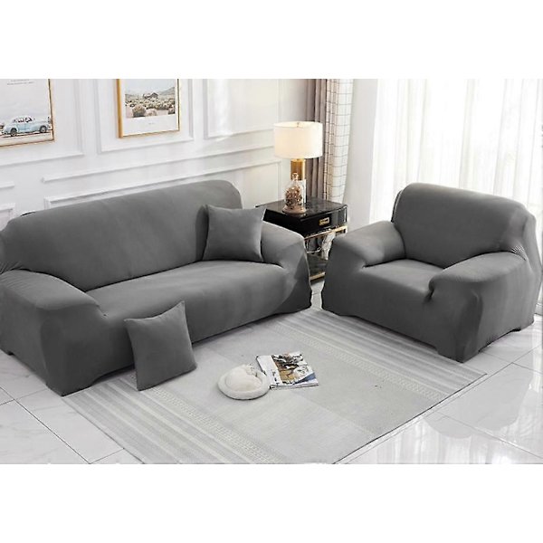 Stretch Polyester Soffa Fåtöljöverdrag Dekor Vardagsrum Dammtät Sofföverdrag och Skydd (Grå)