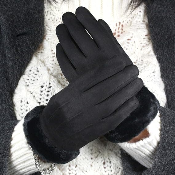 Damernas eleganta konstläderhandskar, mjuka, varma och mysiga vinterhandskar med mysig foder och konstpälsmanschett