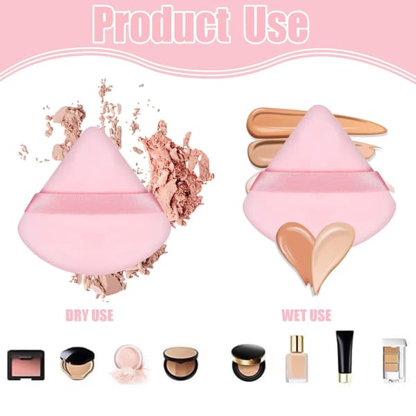 Set med 6 puderpuffar, mjuka triangulära sminksvampar i mesh för löst puder, Svart, Rosa