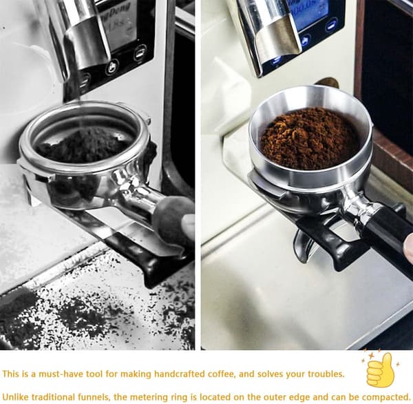 Kaffedoseringsring i aluminium, universell kaffekvarnsdoseringstratt