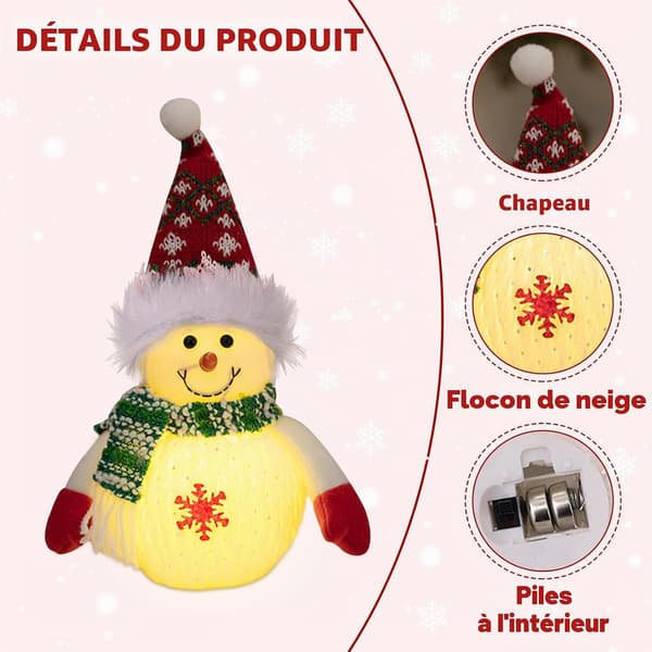 Set med 2 snögubbefigurer med LED-ljus - Julbordsdekoration - För insidan av eldstaden, kontoret