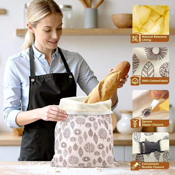 Återanvändbara brödpåsar i bivax, 43 cm × 33 cm, lämpliga för bakverk, 2-pack