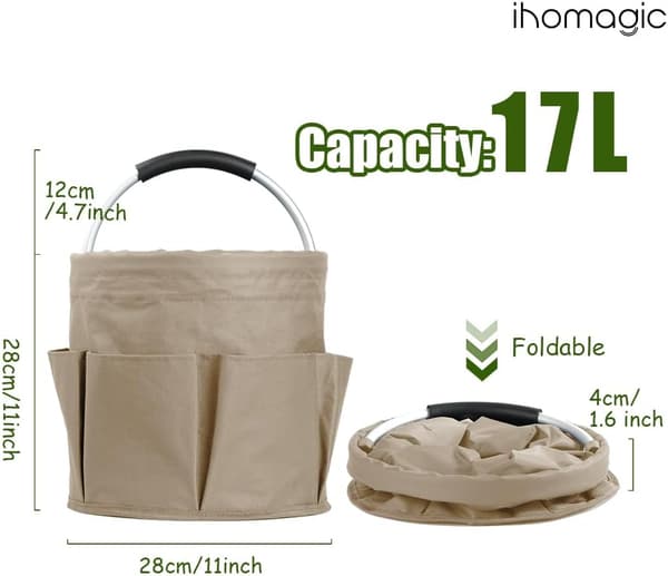 1 x 17L hopfällbar picknickväska (28 x 28 cm) — Vit, Oxfordtyg — Mångsidig
