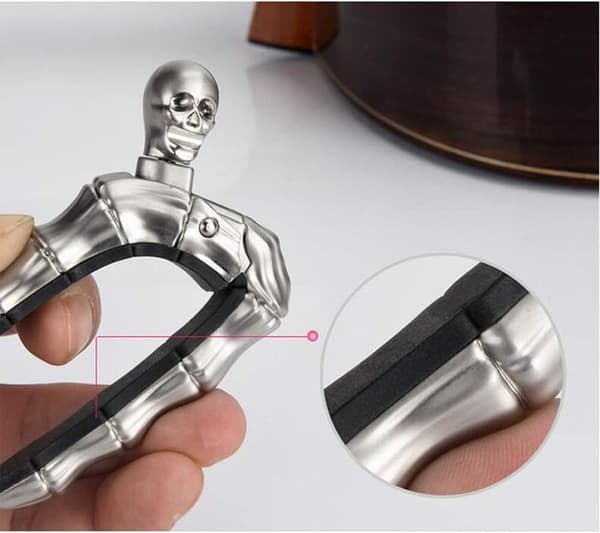 Gitarr Capo Skull Capo för Akustisk och Elektrisk Gitarr Skelett Huvud Ukulele Capo med 5 Plektrum Silver