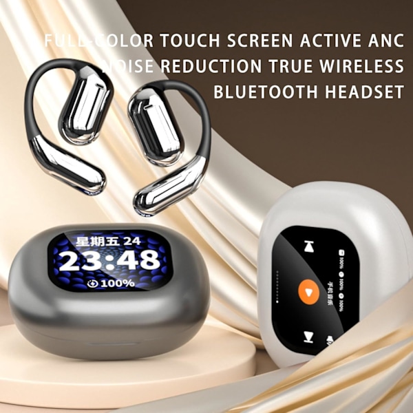 Intelligente Touch Screen Åbne Bluetooth Øretelefoner, Støjreducerende og Bas i Øret Trådløse Bluetooth Ørepropper, IPX7 Vandtæt (Sort)
