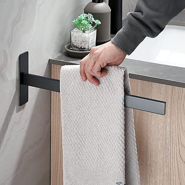 Håndklædeholder uden boring, selvklæbende rektangulær mat rustfrit stål vægmonteret badeværelse køkken håndklædeholder sort 38 cm