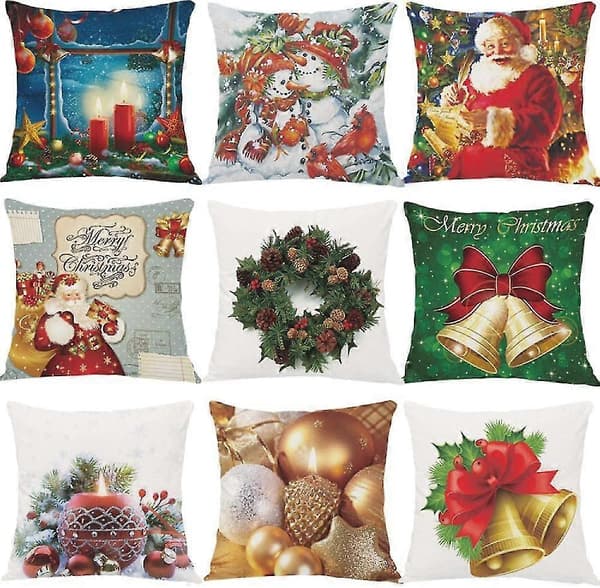 Jul Flanell Kuddfodral Julgran Tomte Tecknad Kudde Ryggstöd 8a