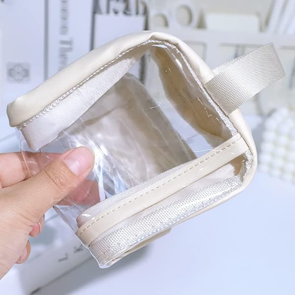 Transparent Pennfodral i PVC, Stor Kapacitet, Estetisk Pennfodral, Toalettsak, Skolmaterial, Vit
