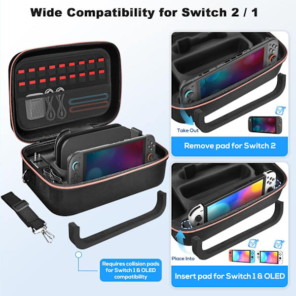 Beskyttelsesetui til Nintendo Switch 2/1/OLED, multifunktionelt etui til Switch 2, opbevaringsboks, sort.