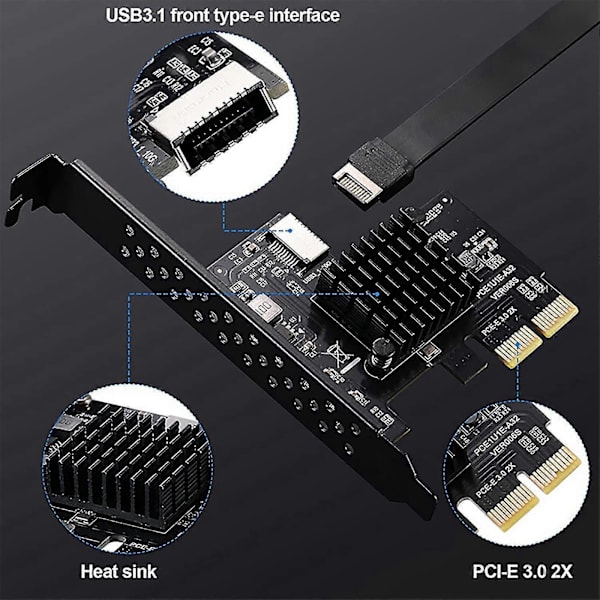 PCI-e 2x till USB3.1 Typ-E Expansionskort A-nyckel Gen2 Chassi Front 10gb Asmedia