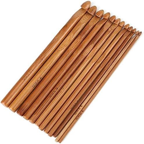 12 st Bambu Virknålar Set, 3mm till 10mm Diameter, Stickor Stickningsset, DIY Trä Stickningsnålar Kit