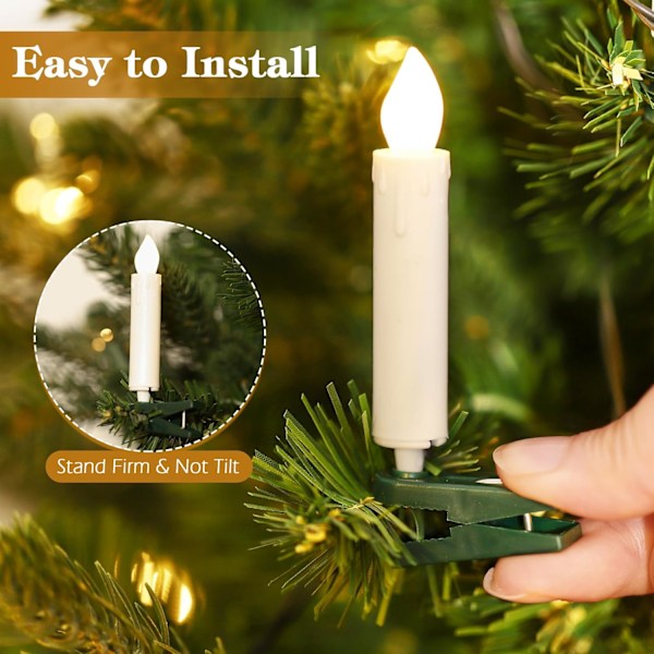 10 stk. LED juletrelys, flammeløse LED-juletrelys med fjernkontroll, timer og 4 moduser