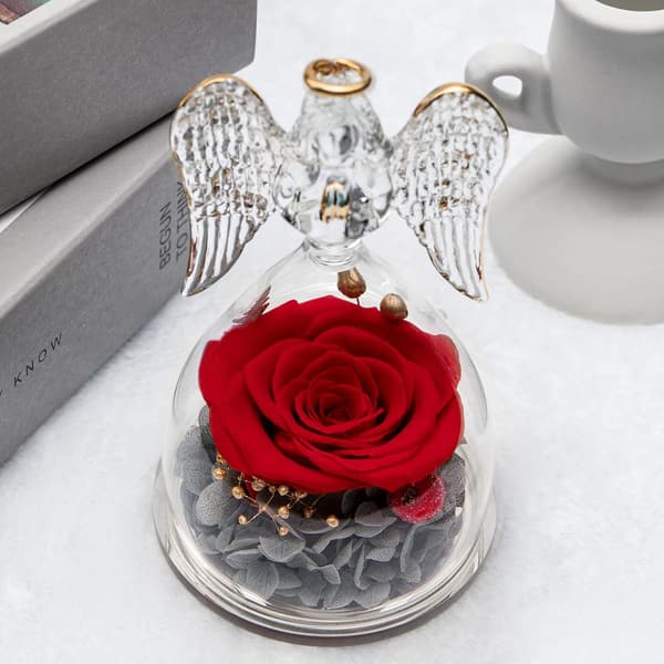 Evighedsrose Gave til Kvinder, Glas Engel Figur med Evighedsblomst Gave til Mor, Fødselsdagsgave til Kvinder, Skytsengel