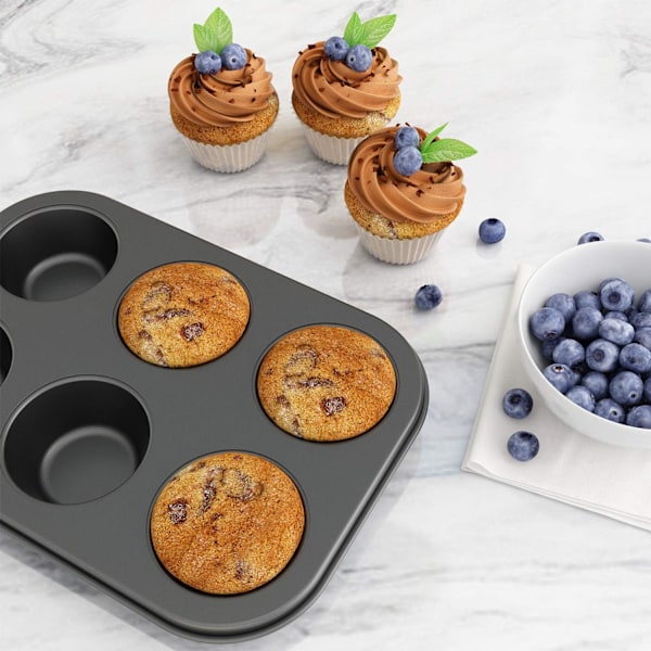 2-pack nonstick muffinform, kolstålsform för muffins, 6 koppar, enkel att rengöra