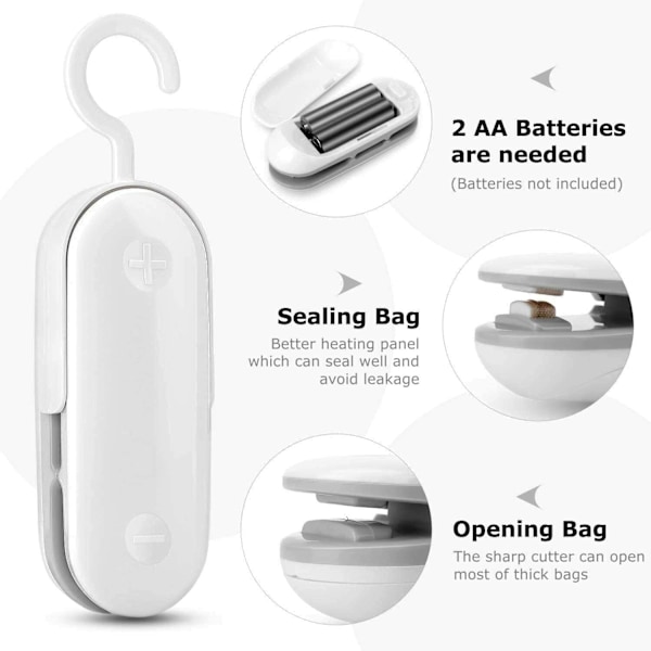 Mini Poseforsegler, Bærbar Varme Vakuumforsegler Plastforsegler, Chipsposeforsegler, 2 i 1 Mini Madforsegler