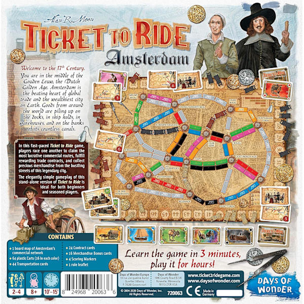 Days of Wonder Ticket to Ride Amsterdam Familjespel Brädspel Ålder 8+ För 2 till 4 Spelare Genomsnittlig Spellidstid 10-15 Minuter