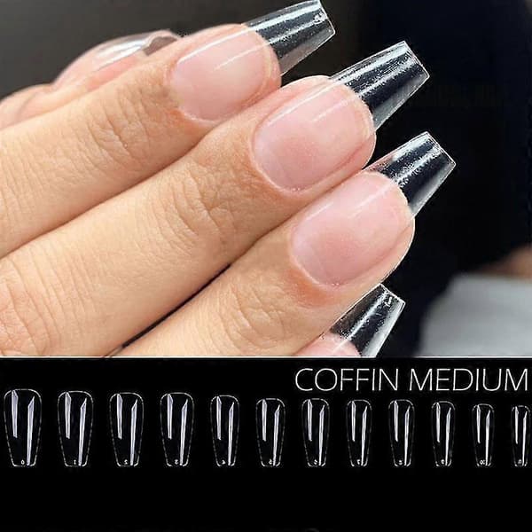 Nagelförlängningssystem Full Cover Skulpterade Klar Stiletto Coffin Falska Nagelspetsar