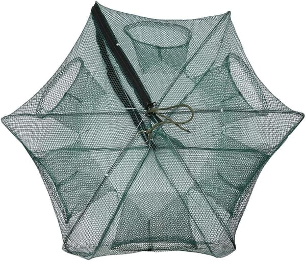 1 hopfällbart och bärbart fiskenät, 6-håls, nylon, 25 cm x 60 cm