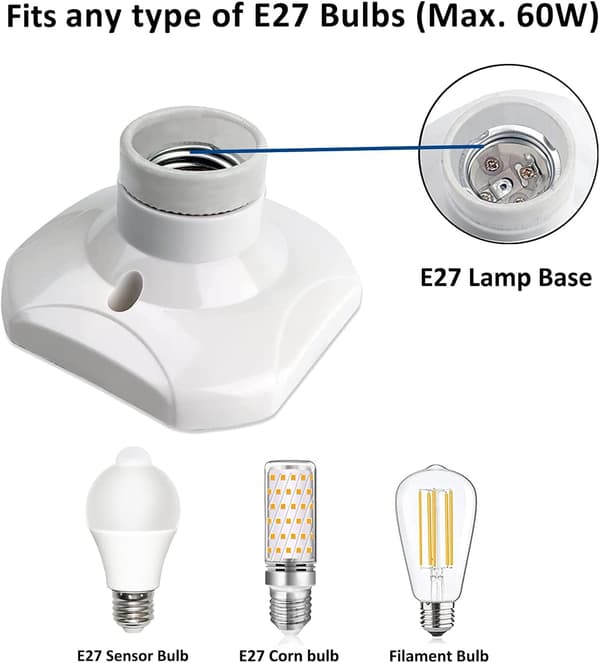 E27 Skruvlampahållare, E27 Lamphållare Bas, Edison Skruv E27 Vägguttag, AC 220-250V, Vit, 2st