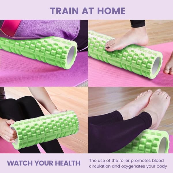 Massage Roller, Foam Roller til Muskelterapi og Massage, Fitness Foam Roller, Foam Roller til Smertelindring og Træning, 33x14cm, grøn