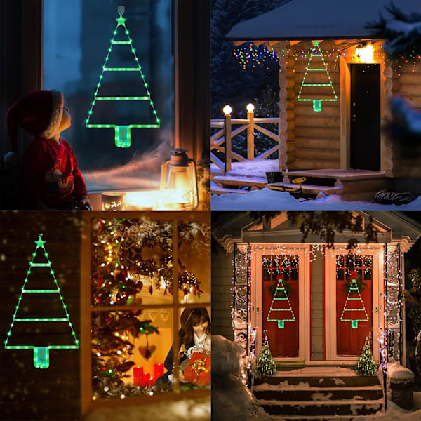Batteridrevne Julelys - 93cm LED Stige Julelys, 8 Tilstande, Stige Juletræslygter til Julepynt Green