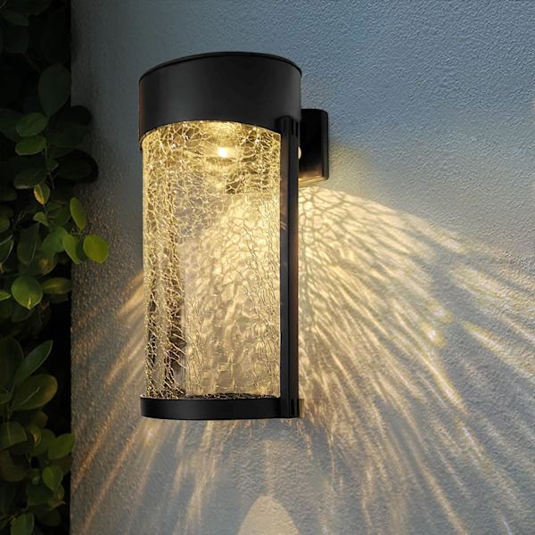 2-pack solcellslampor med sprucket glas för vägg, staket, trädgård, utomhus, vattentäta SMD LED-lampor för uteplats, däck, grind, gård, dekoration, varmt vitt