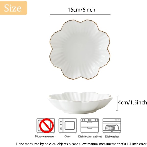 Porselensserveringsfat, keramisk blomsterfat med metallisk kant, serveringsboller for bryllup, perfekt for fest - 6,6 tommer, gull, hvit