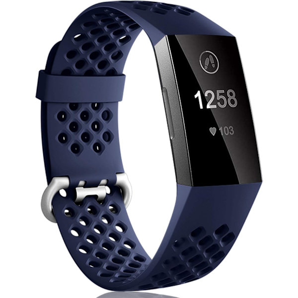 Kompatibel med Fitbit Charge 3/ Charge 4 reim, justerbar sportsreim i silikon, for Fitbit Charge 3 SE, Small, Marineblå