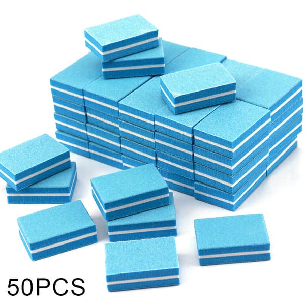 50 stk. Mini Neglebuffer, Neglebufferblokke til Naturlige, Gel & Akryl Negle, Dobbeltsidet Bufferblok til Hjemme- & Salonbrug Blue