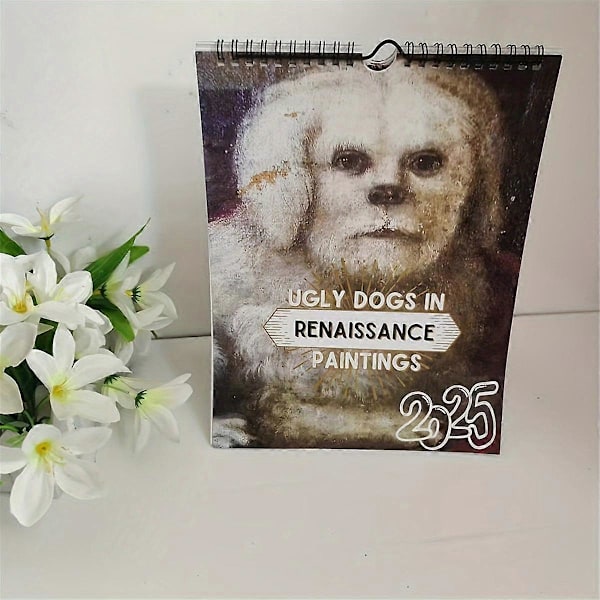 Renaissance Kalender, 2025 Vægkalender Kunst - Speciel Tyk Robust Grim Hund Vægkalender til Organisering