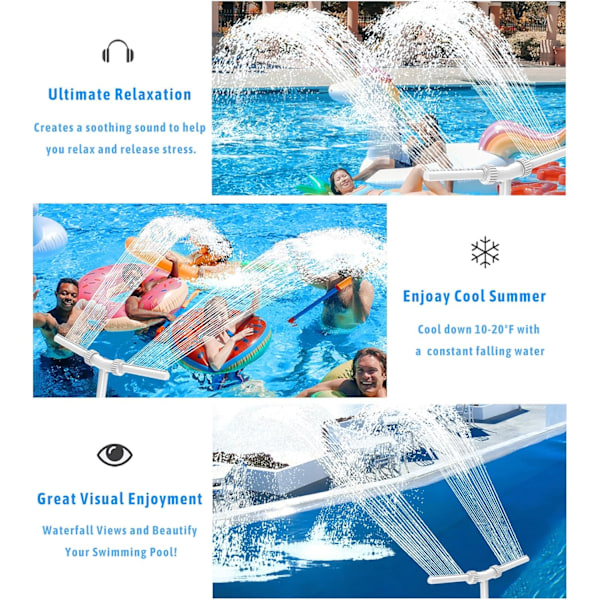 Poolfontän, Dubbla Jet Pooltillbehör för Överjordiska/Inbyggda Pool, 2 i 1 Justerbar Poolfontän för