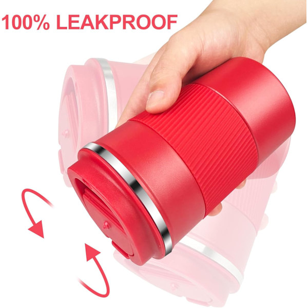 380ml Röd Isolerad Kaffekopp, 304 Rostfritt Stål Återanvändbar Isolerad Mugg Bilkopp med Lock, Läckagesäker Kaffekopp
