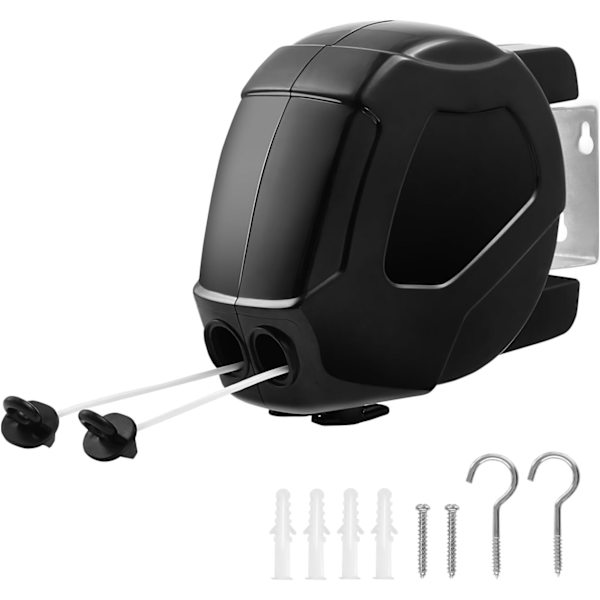 Klesnor Dobbel Rull 30m Uttrekkbar Veggmontert Klesvask Heavy Duty for Utendørs Innendørs Camping Svart 2 * 15m
