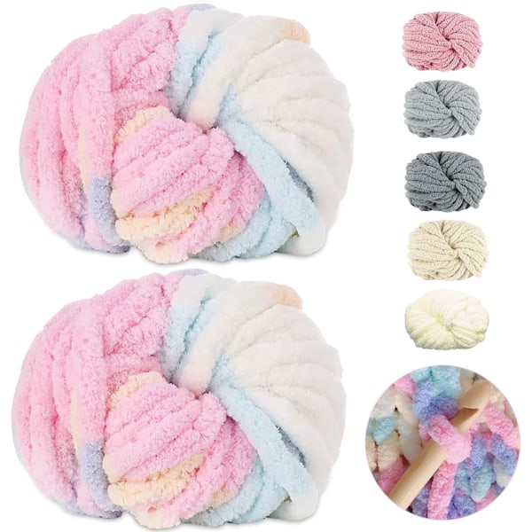 500g (250gx2) Chunky Garnboll ca 54m Chenille Chunky Pälsgarn Mjuk Ull Chunky Garn Mjuk Stickgarn för Virkade Filtar Halsdukar Hattar marshmallow