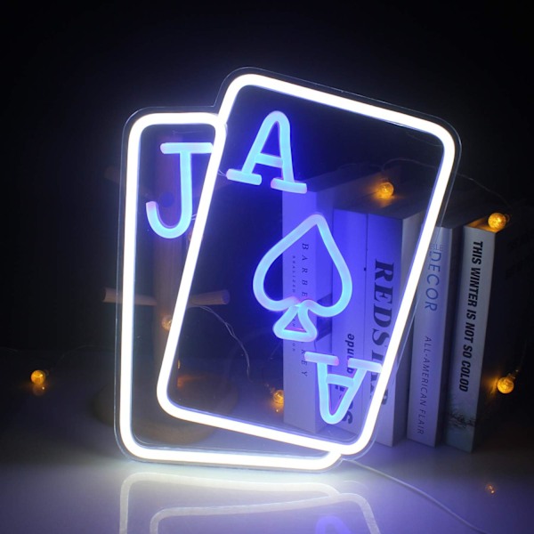 Spillekort Neonskilt for Veggdekor, Poker Kort LED-skilt, Poker Neonlys med USB-drevet for Stue, Bar, Spillrom