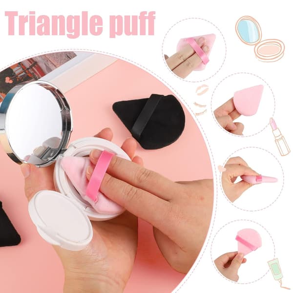 Sæt med 6 pudderkvaster, bløde trekantede makeupsvampe i mesh til løs pudder, Sort, Pink