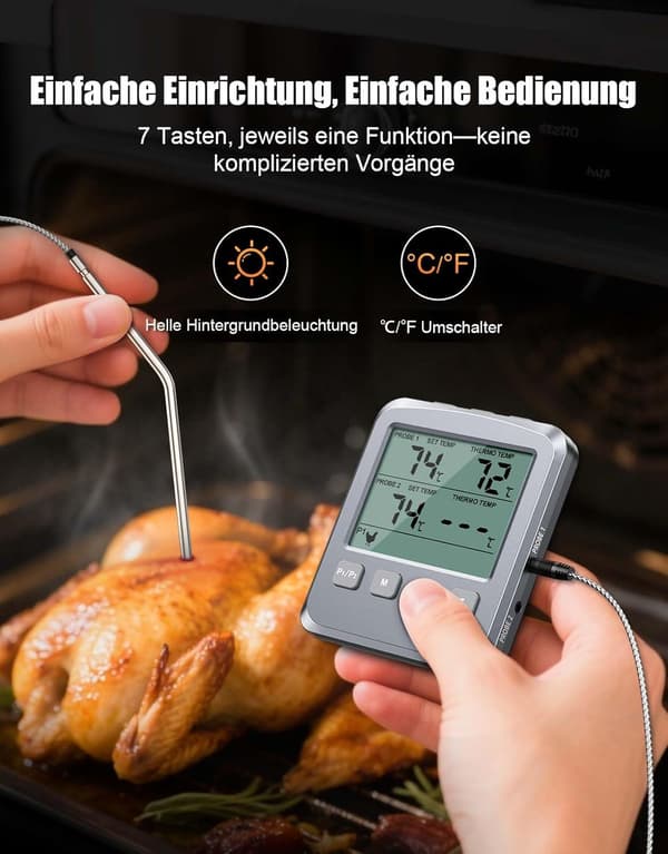 Digital kötttermometer med LCD-skärm och larmfunktion, lämplig för husbilskök, grillar, etc.