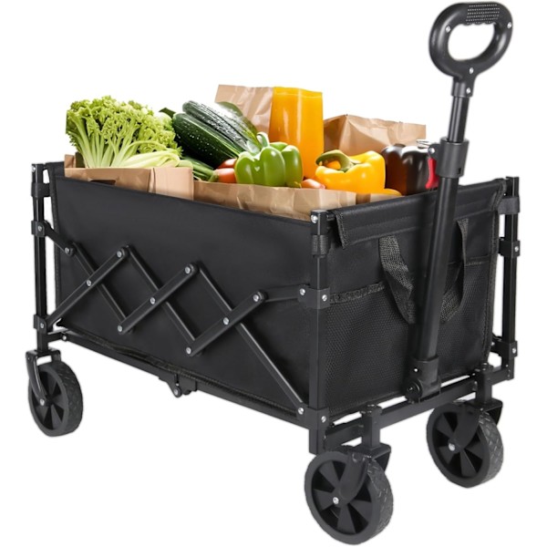 Foldbar vogn med 4 hjul, justerbart håndtag, belastning op til 100 kg, til camping, have, shopping, sort (70*43*90CM)