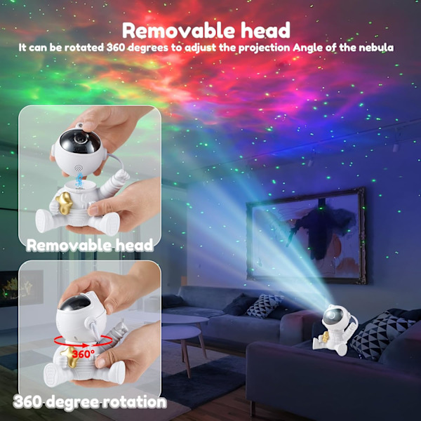 Astronaut Galaxy Projektor Stjerneklar Natlys Projektor med Nebula og Fjernbetjening, 360° Roterende Rumfartsmands Lysprojektor