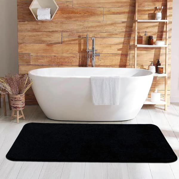 Badeværelsesmåtte, Sort Bademåtte 60x90cm, Mikrofiber Skridsikker Absorberende Måtte Maskinvaskbar