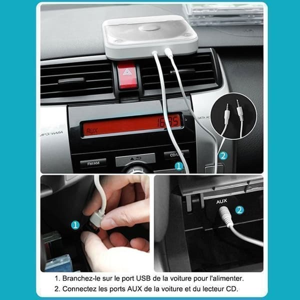 Bil-CD-afspiller - Ekstern universel CD-afspiller til bil - AUX/USB-interface - HIFI - 133 x 133 x 25 mm, hvid