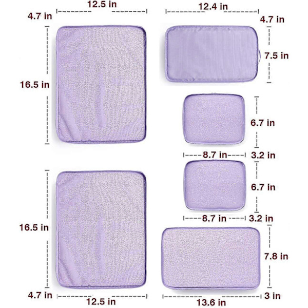 6-pack - Reseförvaringsorganisatör (Lavendel)