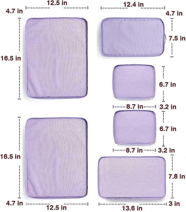 6 Sett - Reiseorganisator for pakking (Lavendel)